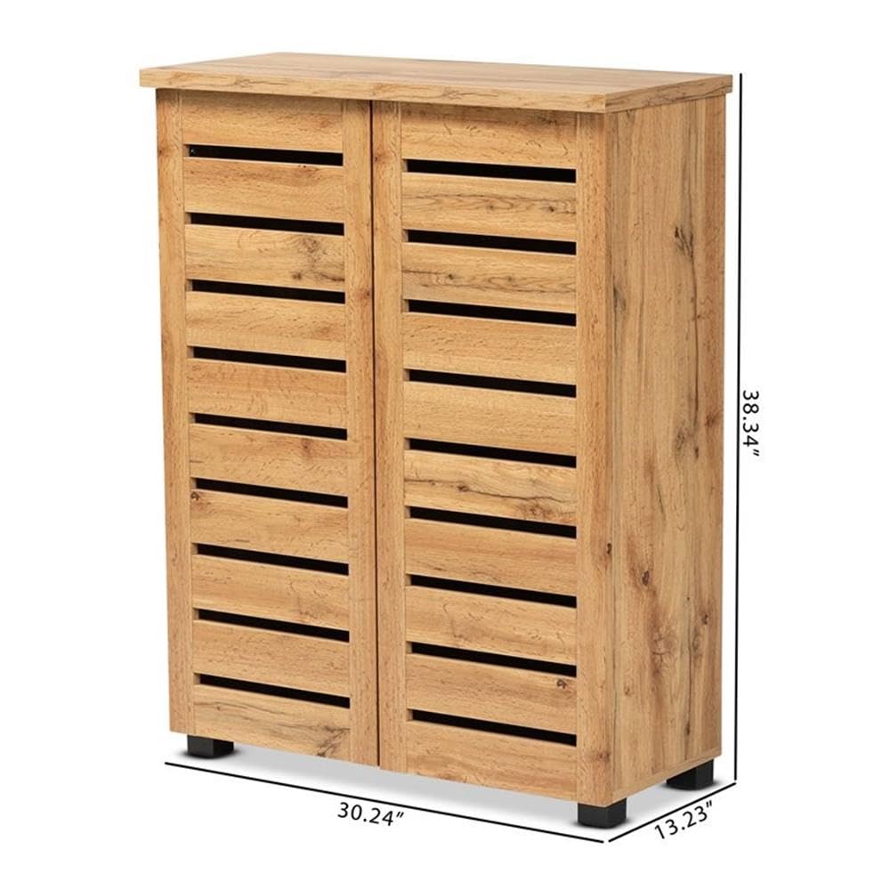 Baxton Studio Adalwin Modern and Contemporary Oak Brown Finished Wood 2-Door Shoe Storage Cabinet