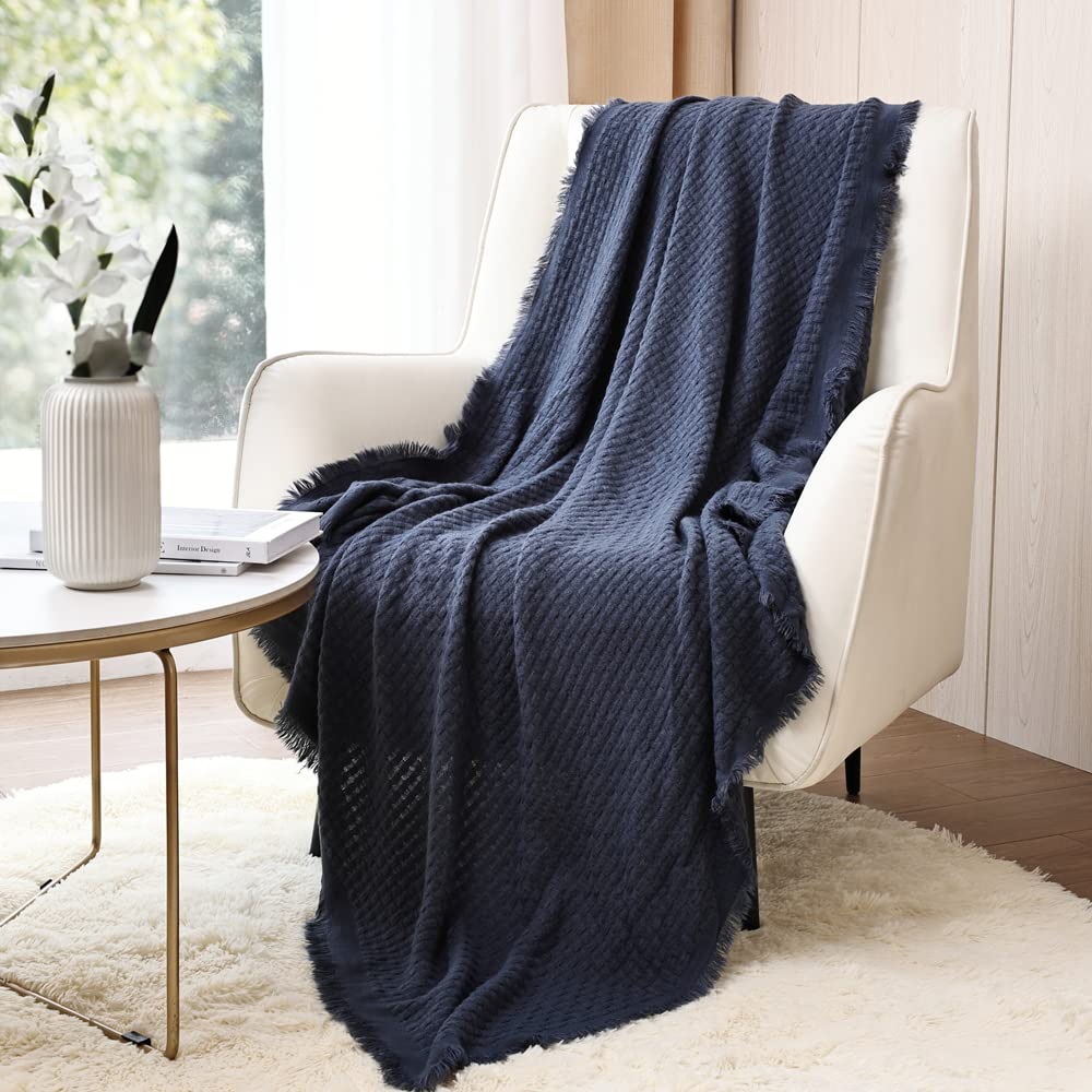 Crevent Farmhouse Waffle Knit Throw Blanket For Couch Sofa Chair Bed Home Decoration, Soft Warm Cozy Light Weight For Spring Sum