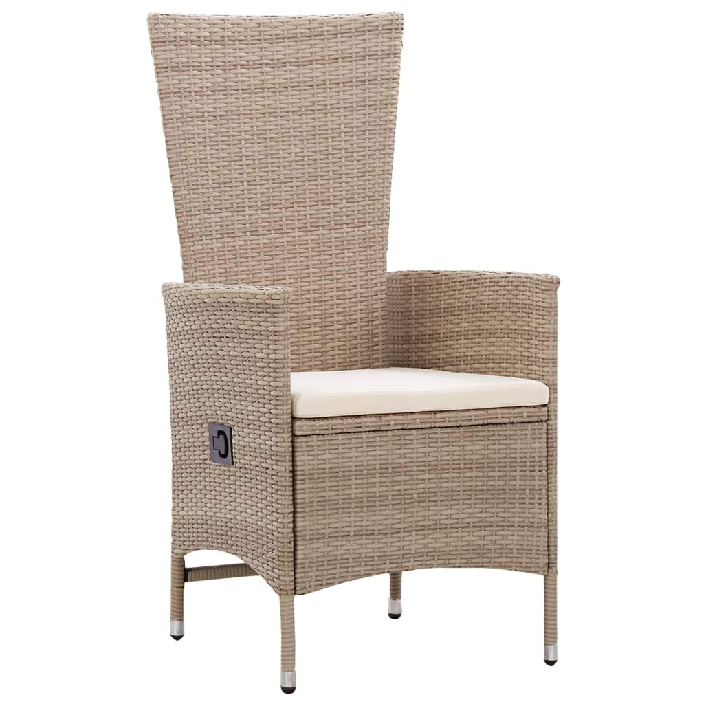 vidaXL 3-Piece Patio Dining Set with Cushions - Outdoor Garden Furniture Set - Powder-Coated Steel, PE Rattan - Glass Tabletop - Reclining Chairs - Beige and Black