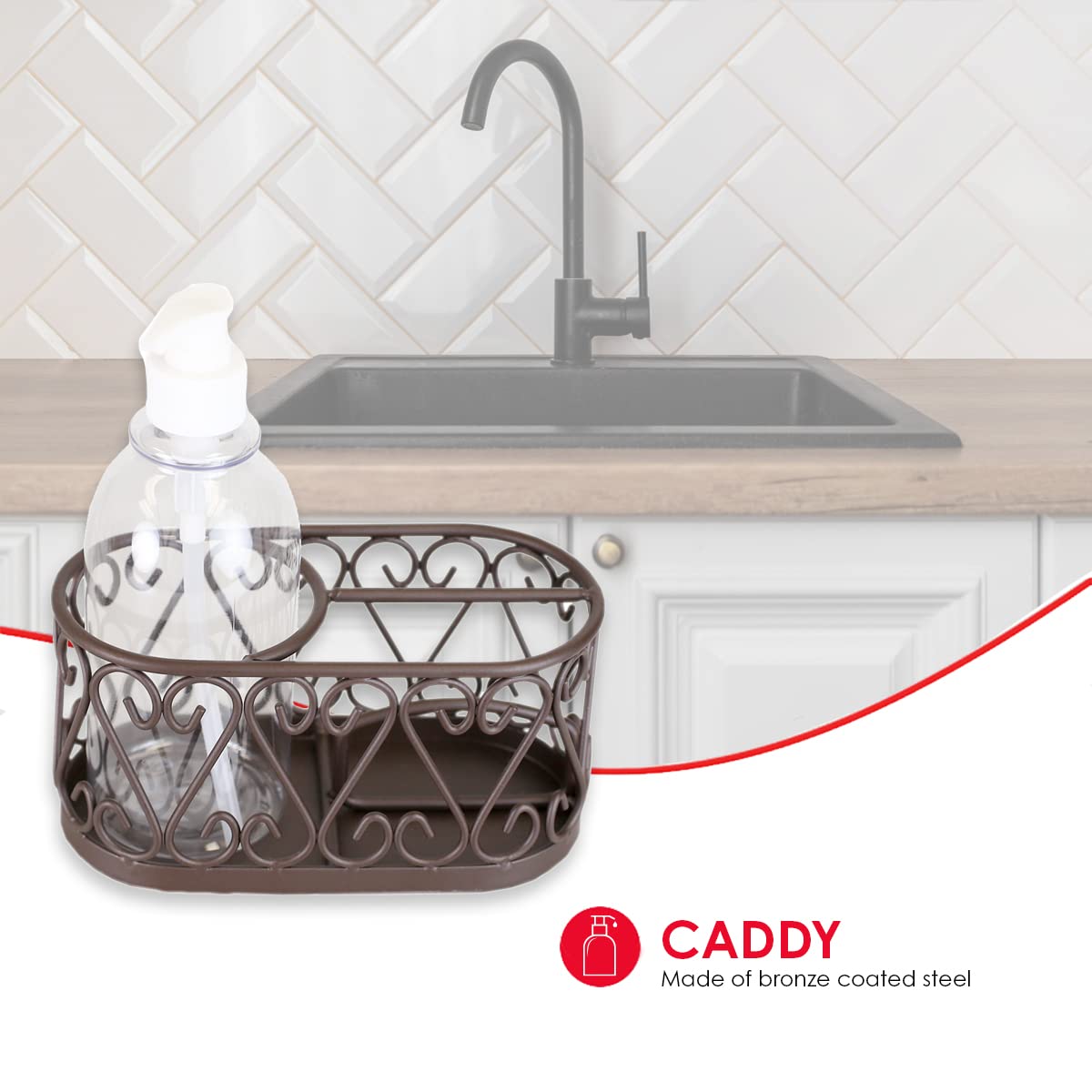 Home Basics Scroll Collection Soap Dispenser With Caddy, Bronze (1)