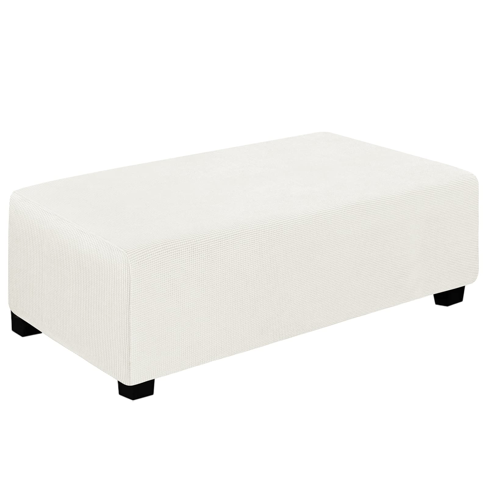 Easy-Going Stretch Ottoman Cover Folding Storage Stool Furniture Protector Soft Rectangle Slipcover With Elastic Bottom (Ottoman Xx-Large,Cream)