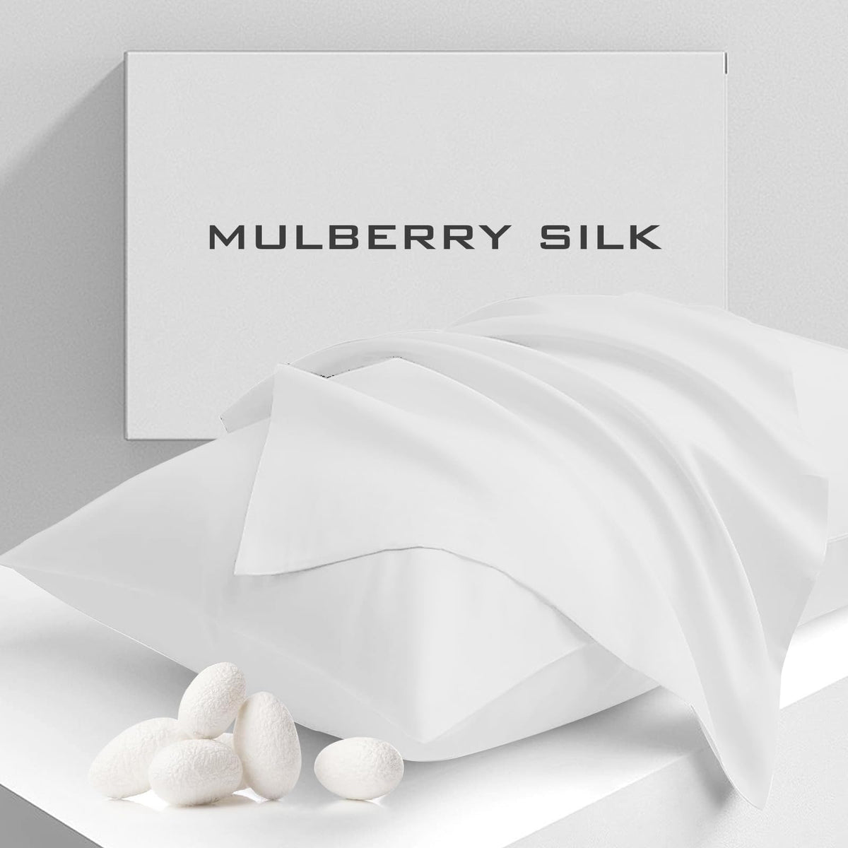 Cobnom Pure Mulberry Silk Pillowcases Set Of 2, Queen Size Silk Pillow Cases - Grade-6A 19 Momme Soft Smooth Cooling With Zipper