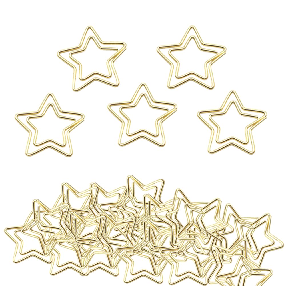 Funny Cute Paperclips Bookmarks Planner Clips,Gold Five Pointed Star Paper Clip,Jruizhp Star Shape 50Pcs Metal Paper Clips With