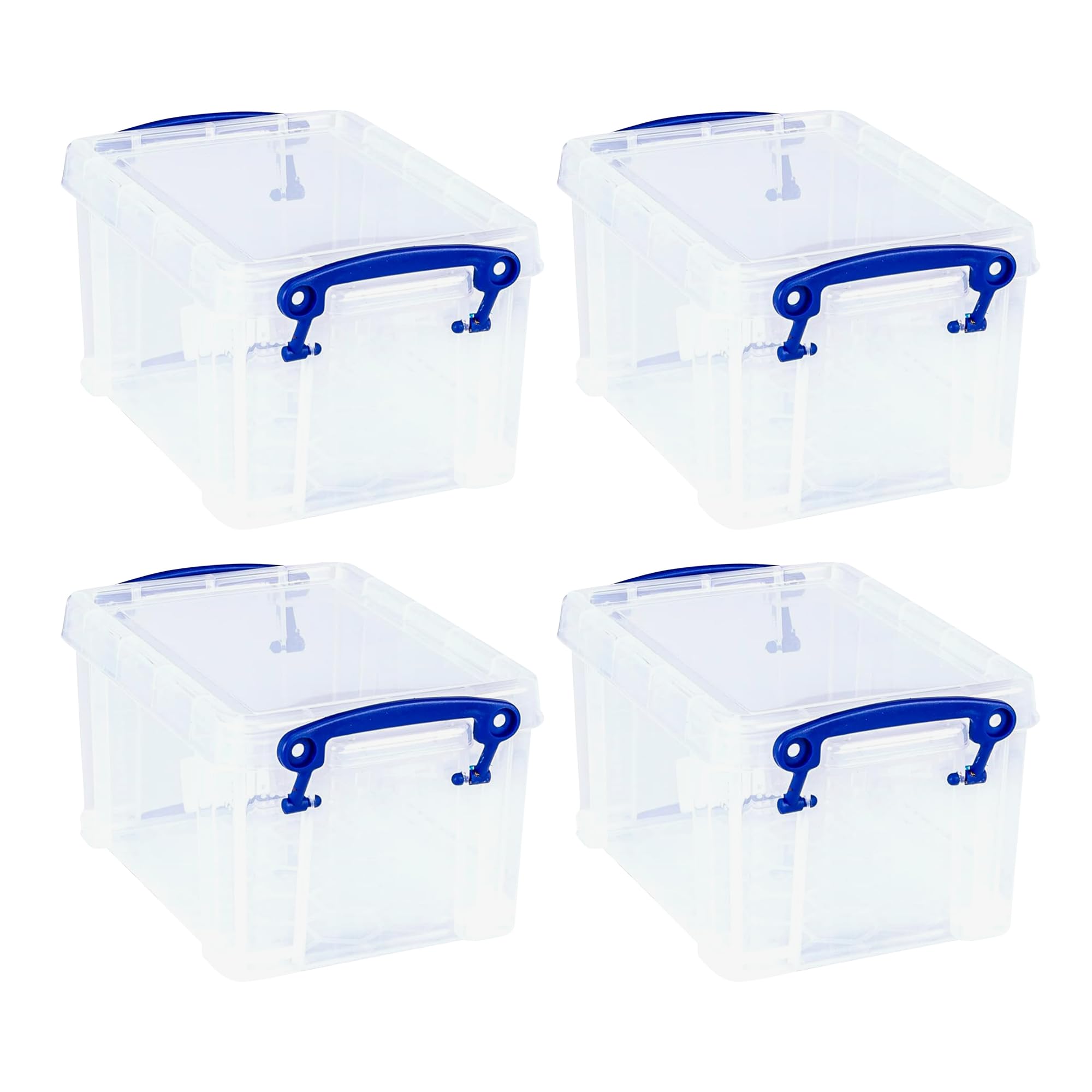 Really Useful Box 1.6 Liters Storage Container W/Snap Lid And Clip Lock Handle For Lidded Home And Item Storage Bins, Clear, (4