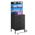 Fixwal 41 Inch Tall Nightstand with Charging Station, Led Night Stand with USB Port & Socket, 3 PU Finished Fabric Storage Drawe