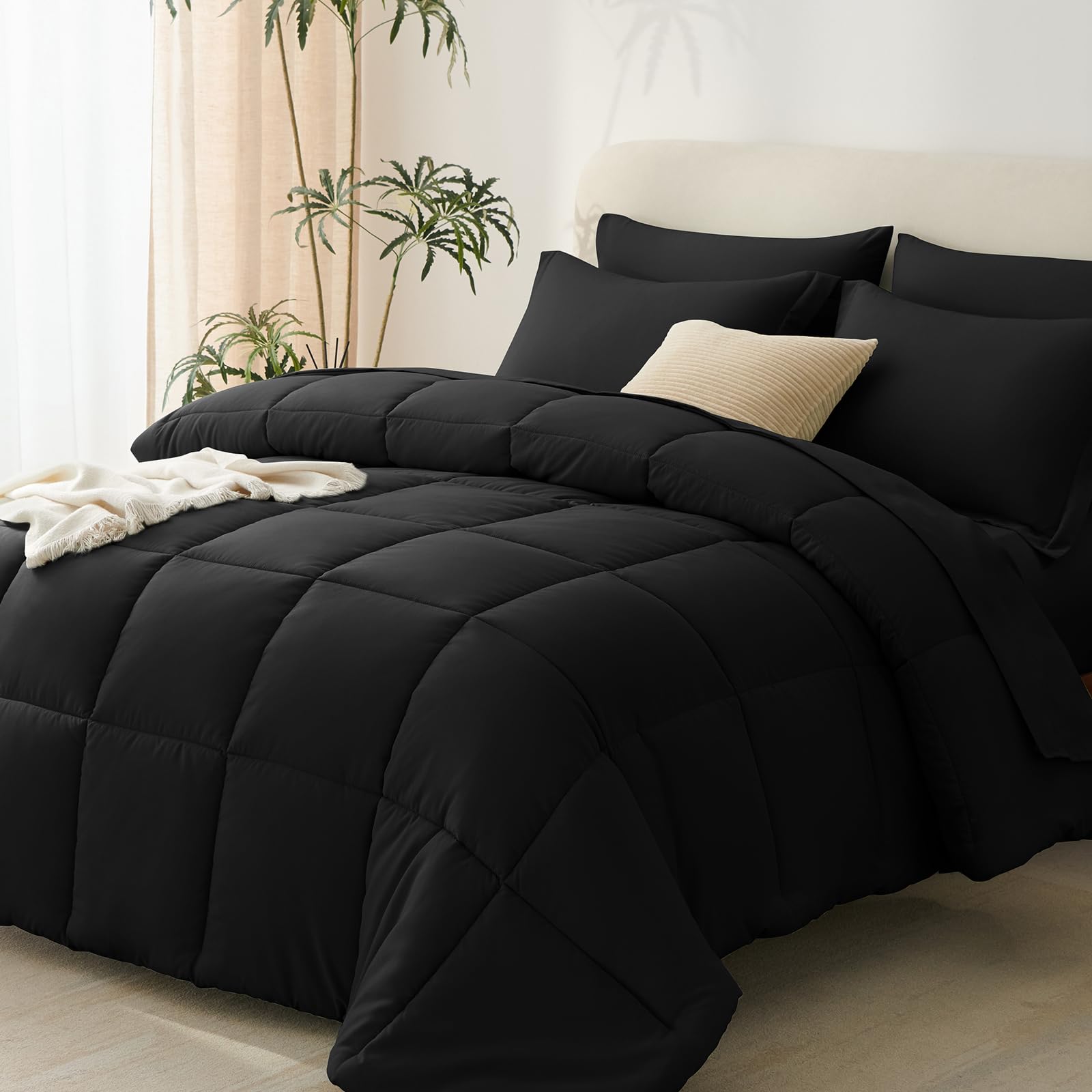 Cozylux King Size Comforter Set 7 Pieces Black Comforter Bed In A Bag Complete Bedding Sets Black Bed Set For All Season With Comforter, Flat Sheets, Fitted Sheet, Pillowcases & Shams