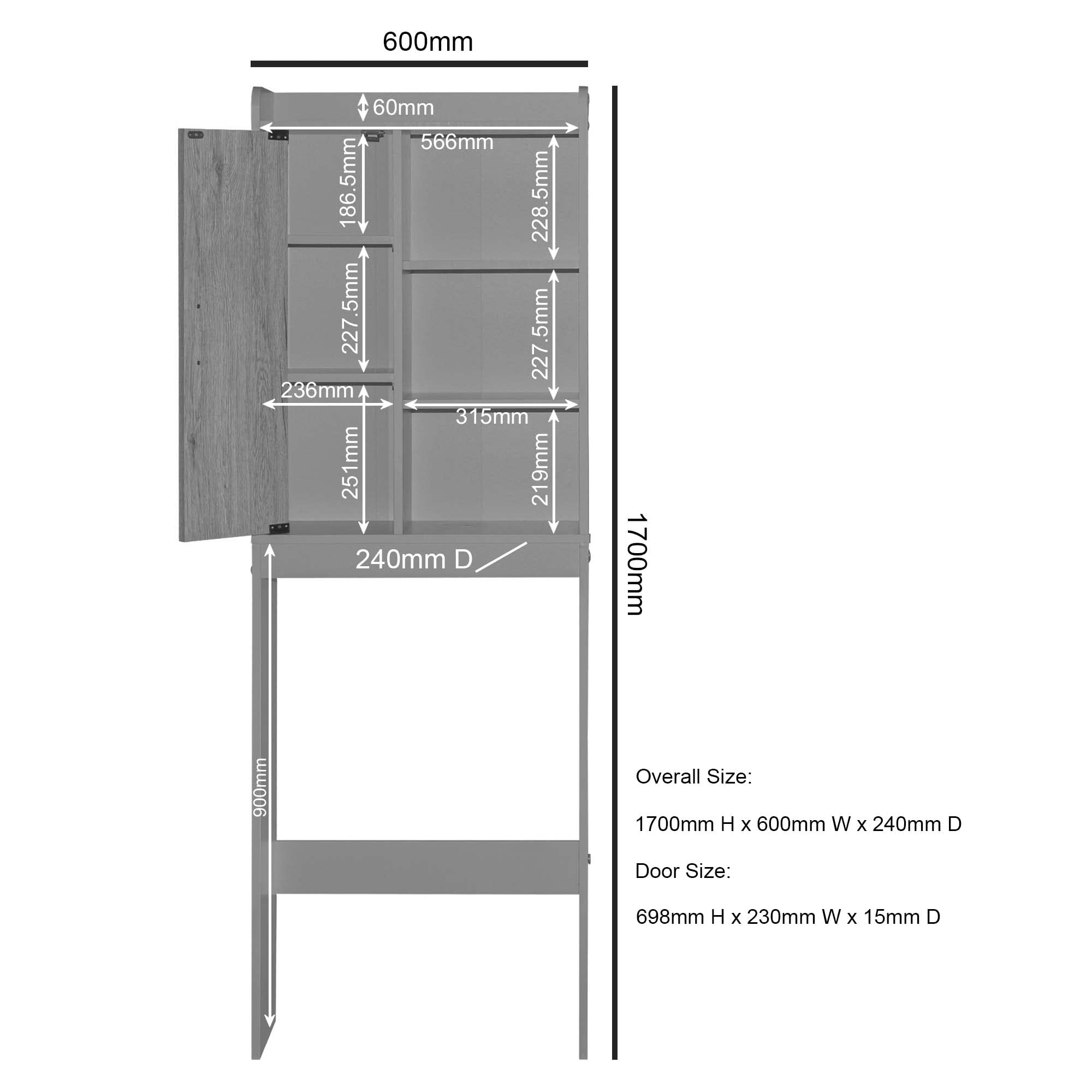 Woodpeckers Furniture And Mattress Ace Over The Toilet Storage Rack (Light Gray + Natural Oak)