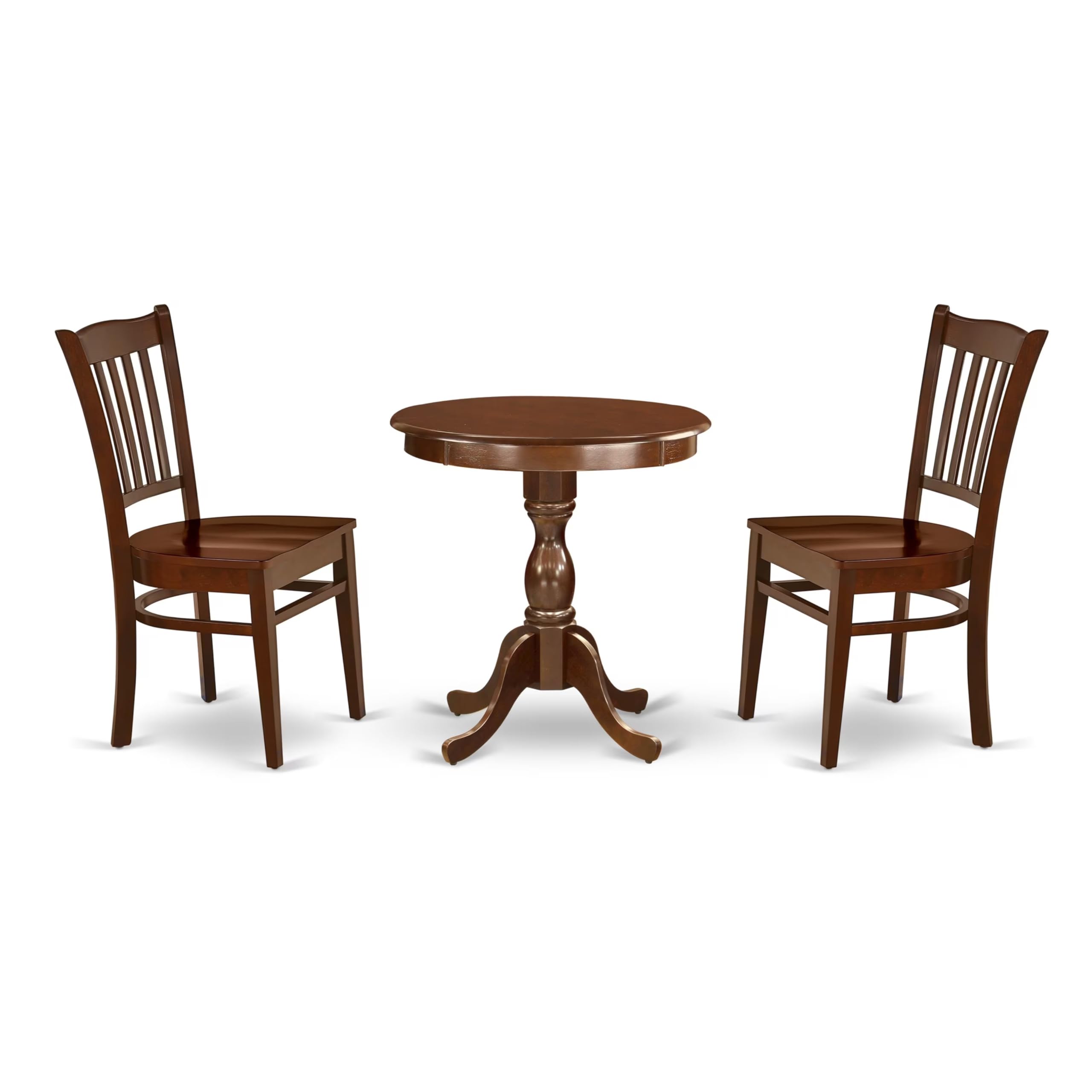 East West Furniture Esgr3-Mah-W 3 Piece Dining Set Contains A Round Dining Room Table With Pedestal And 2 Kitchen Chairs, 30X30 Inch, Mahogany