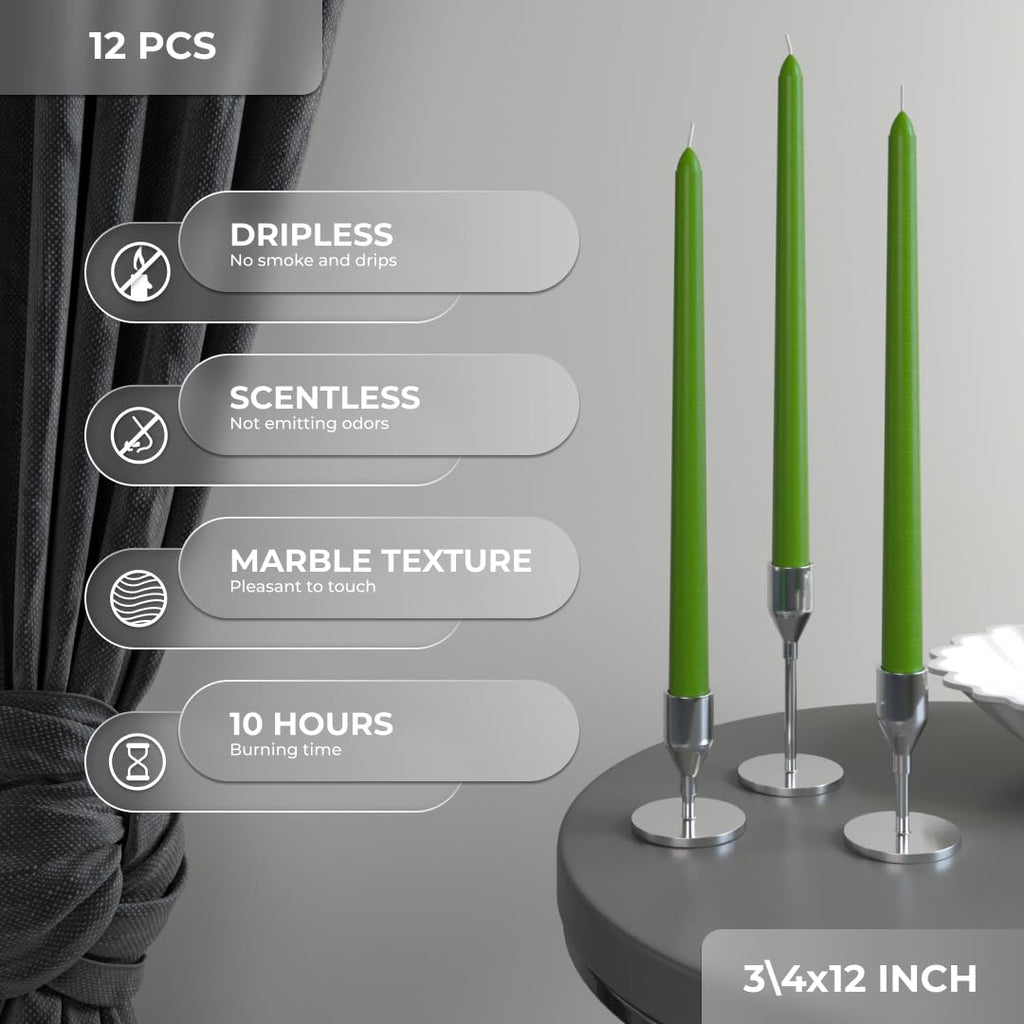 Candwax 12 Inch Taper Candles Set Of 12 - Dripless And Smokeless Candle Unscented - Slow Burning Candle Sticks Perfect As Dinner