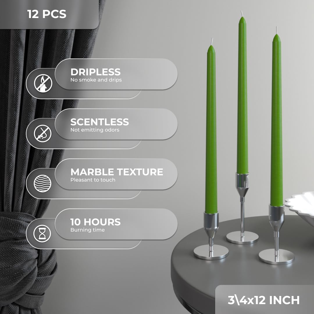 Candwax 12 Inch Taper Candles Set Of 12 - Dripless And Smokeless Candle Unscented - Slow Burning Candle Sticks Perfect As Dinner