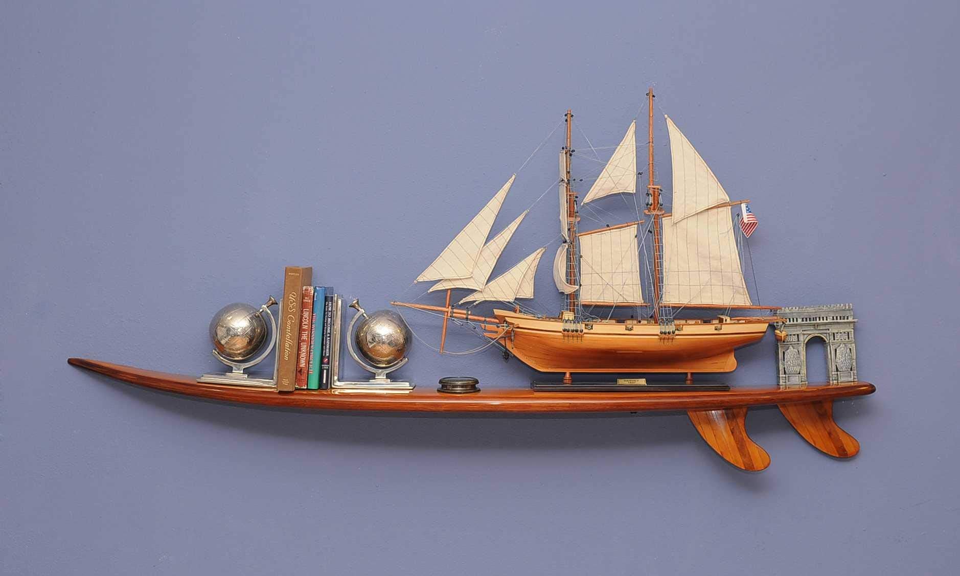 HomeRoots Wooden Wood 9' x 69.5' x 8' Half Surfboard Shelf