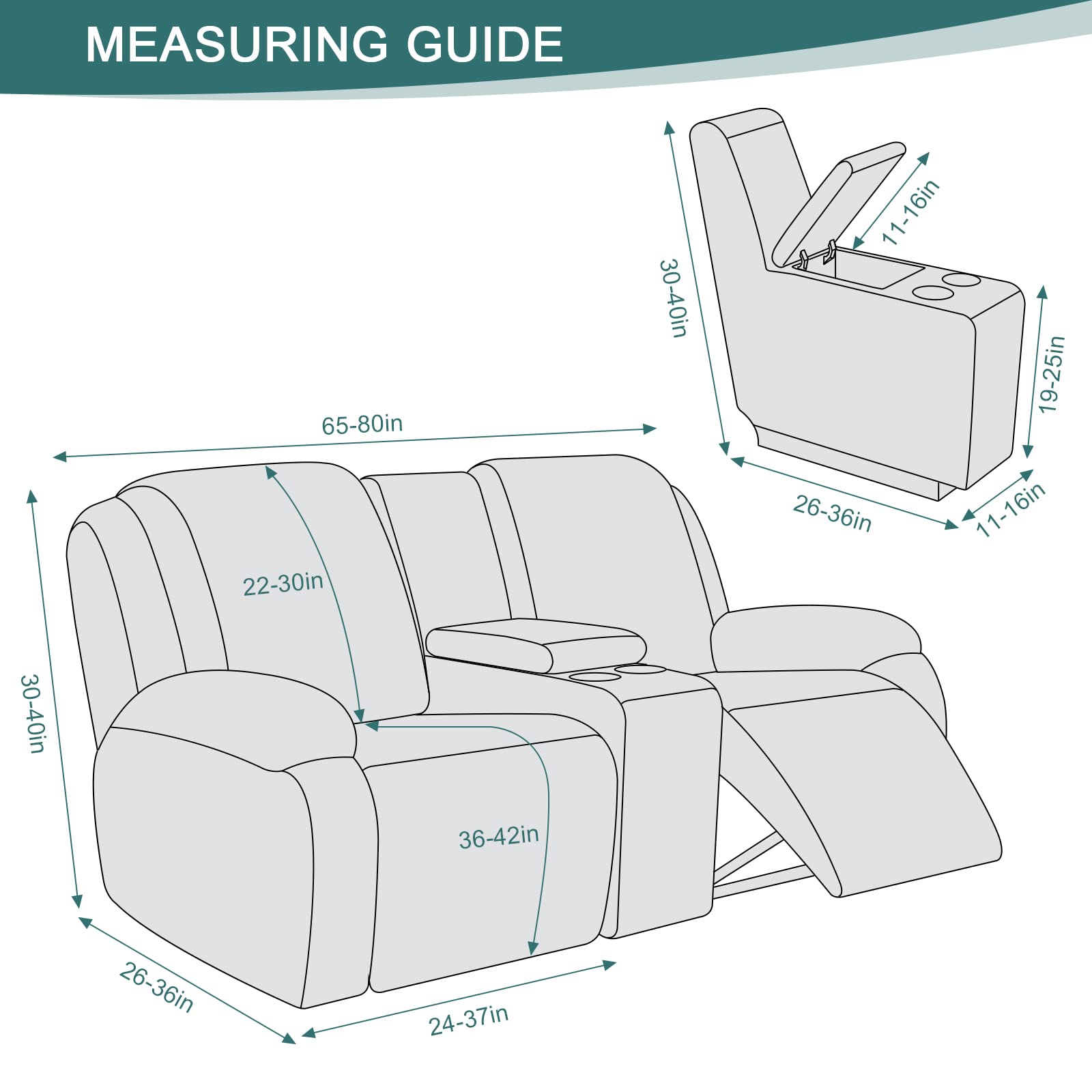 Ruaozz Stretch Loveseat Recliner Covers With Console 4-Pieces Recliner Sofa Covers With Pockets Jacquard Reclining Couch Covers