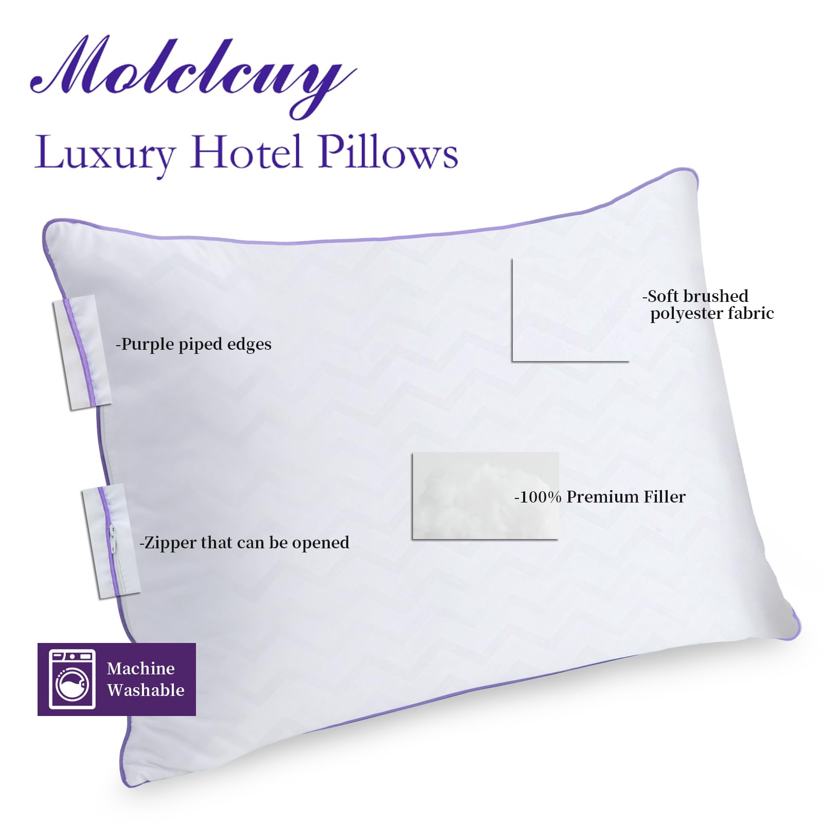 Molclcuy Bed Pillows Queen Size Set Of 2,Hotel Collection Pillows For Side And Back Sleepers,Super Soft Down Alternative Microfi
