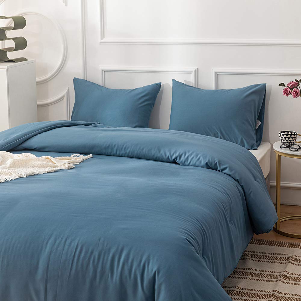 Clothknow Lake Blue Comforter Set California King 3Pcs Blue Bedding Comforter Sets Dusty Blue Comforter Soft Grayish Blue Comfor