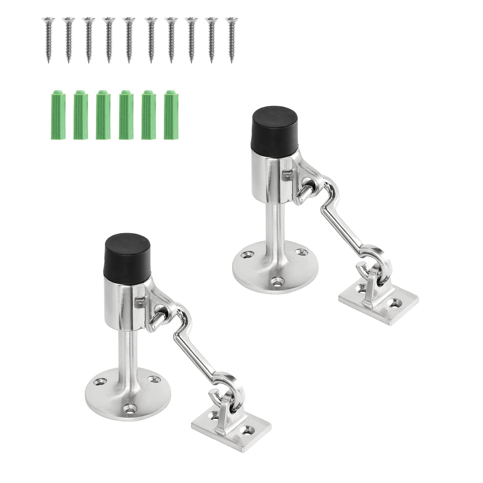Juzhen 2 Pcs Stainless Steel Door Stopper With Hook, Heavy Duty Contemporary Safety Doorstops With Sound Dampening Rubber Bumper