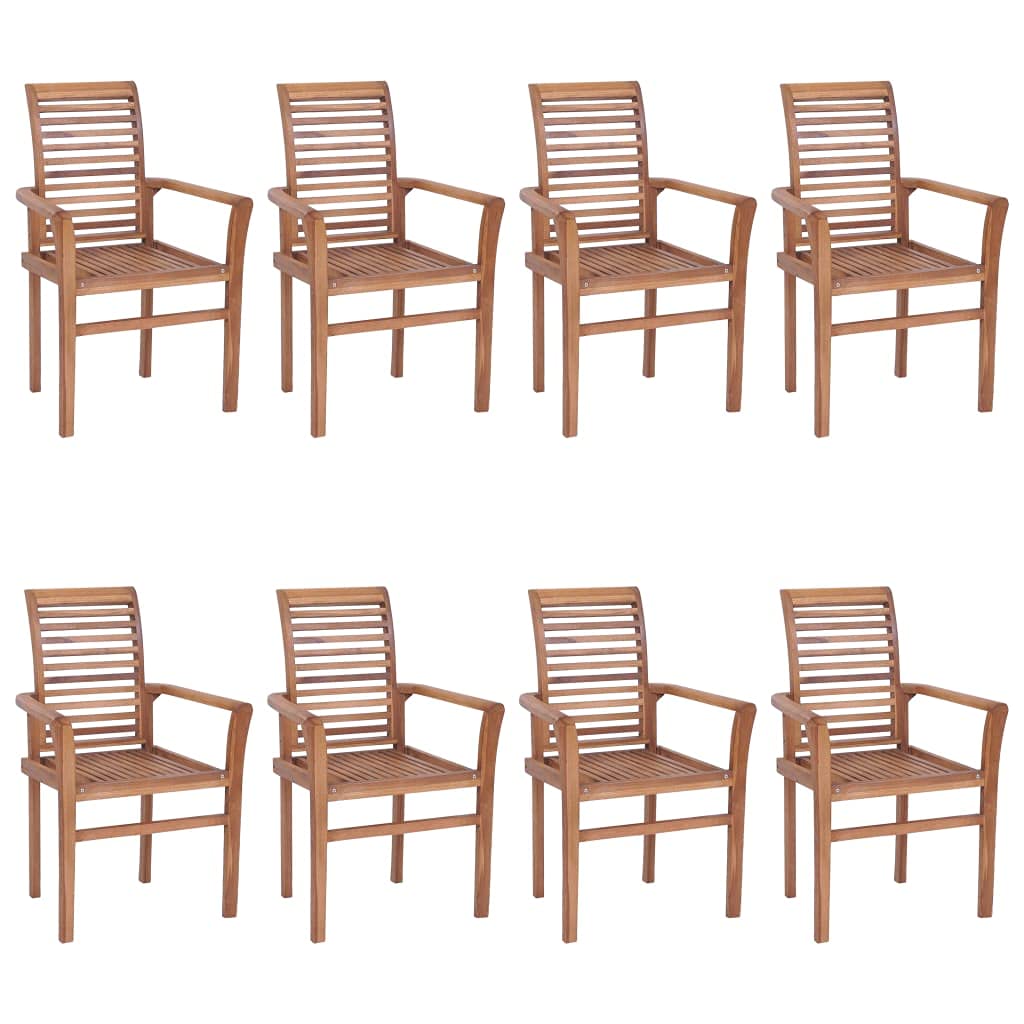 vidaXL 8-Piece Dining Chairs Set with Gray Cushions, Stackable Outdoor Patio Chairs, Solid Fine Sanded Teak Hard Wood Indoor Garden Furniture