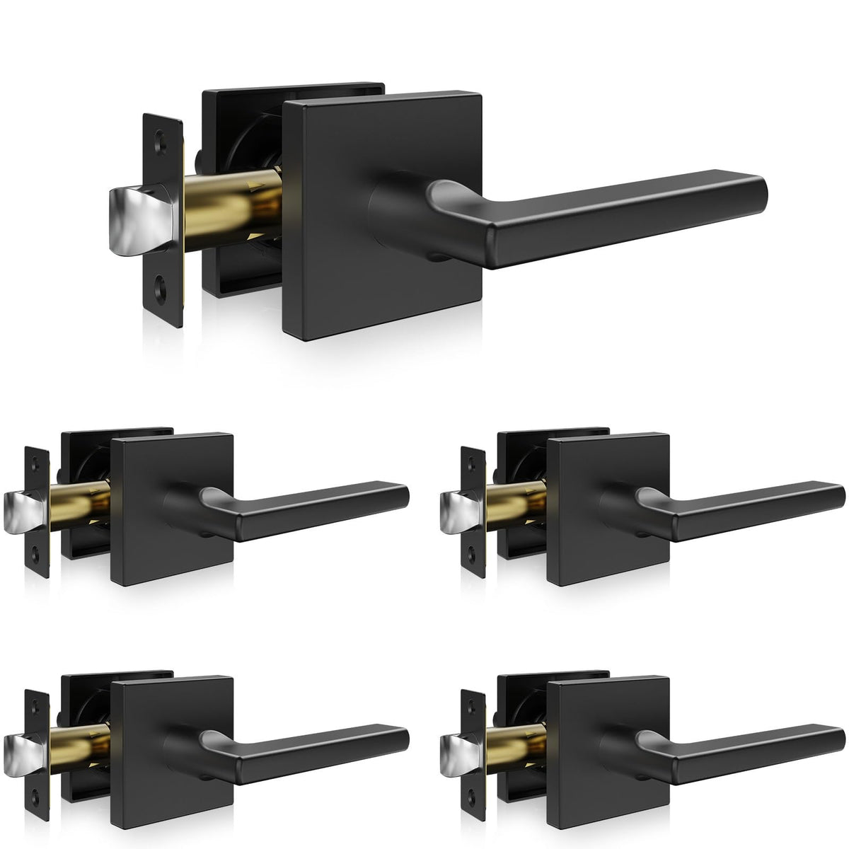 VEVOR Passage Door Handle, 5 Pack Matte Black Door Lever, Left or Right Handing Reversible Lever Non-Locking, 45 Rotation to Ope