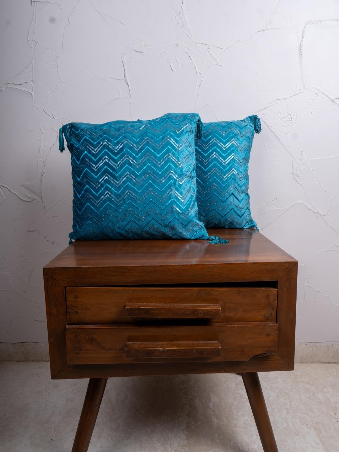 Homewards Blue Chevron Embroidered Cushion Covers 40X40 Cm Set Of 2
