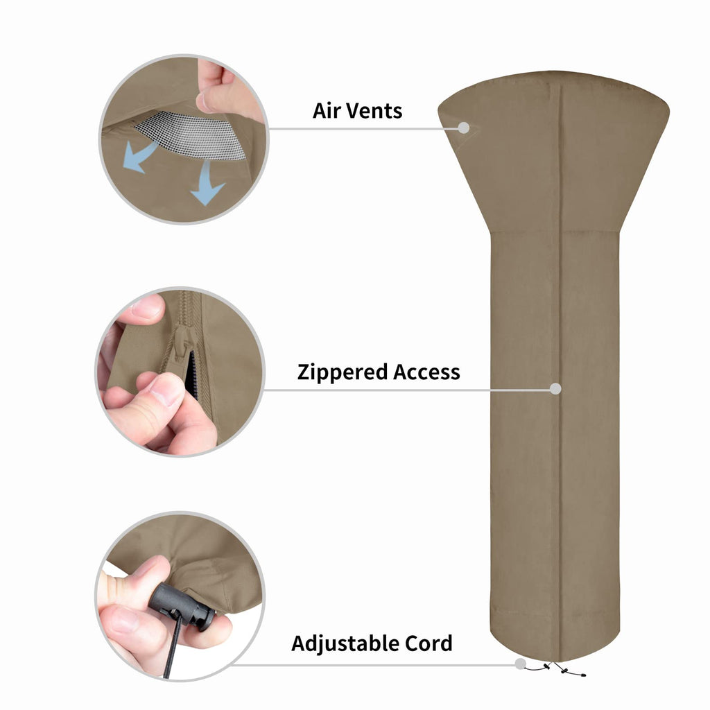 Easy-Going Patio Heater Cover With Zipper And Storage Bag, Waterproof Outdoor Heater Cover Dustproof, Uv-Resisant, Wind-Resistant (89'H X 33'D X 19'B, Camel)
