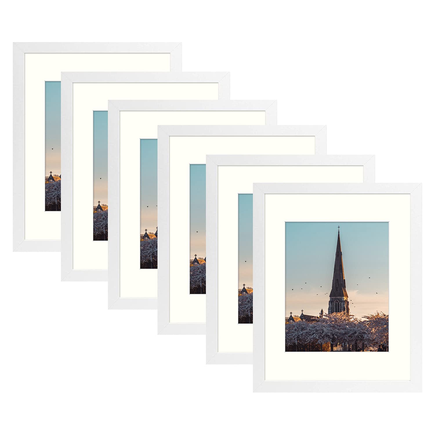 AUEAR 11x14 Picture Frames Set of 6, Matted to 8x10 or 11 by 14 Without Mat, Gallery Wall Photo Frame with Glass, Vertical & Hor
