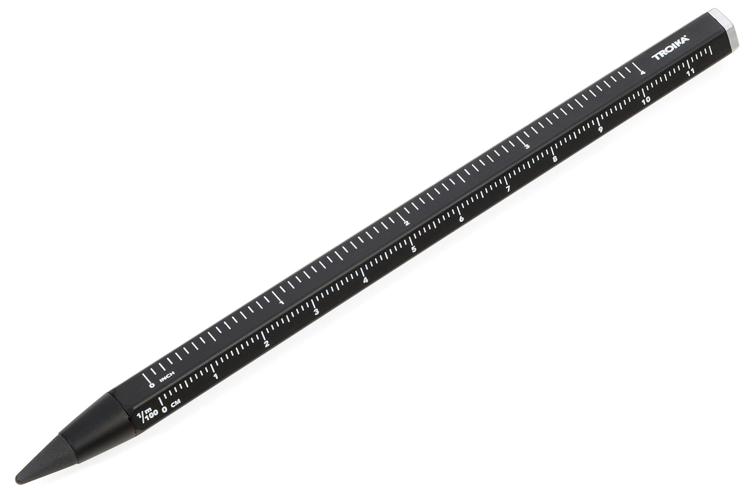 Troika Multi Tasking Pencil With Sustainable Continuous Aluminium And Metal Tip Black Interchangeable Erasable With Centimeter/I