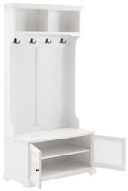 Crosley Furniture Sarah Hall Tree With Shoe Rack Bench And Coat Hooks For Hanging Storage, White