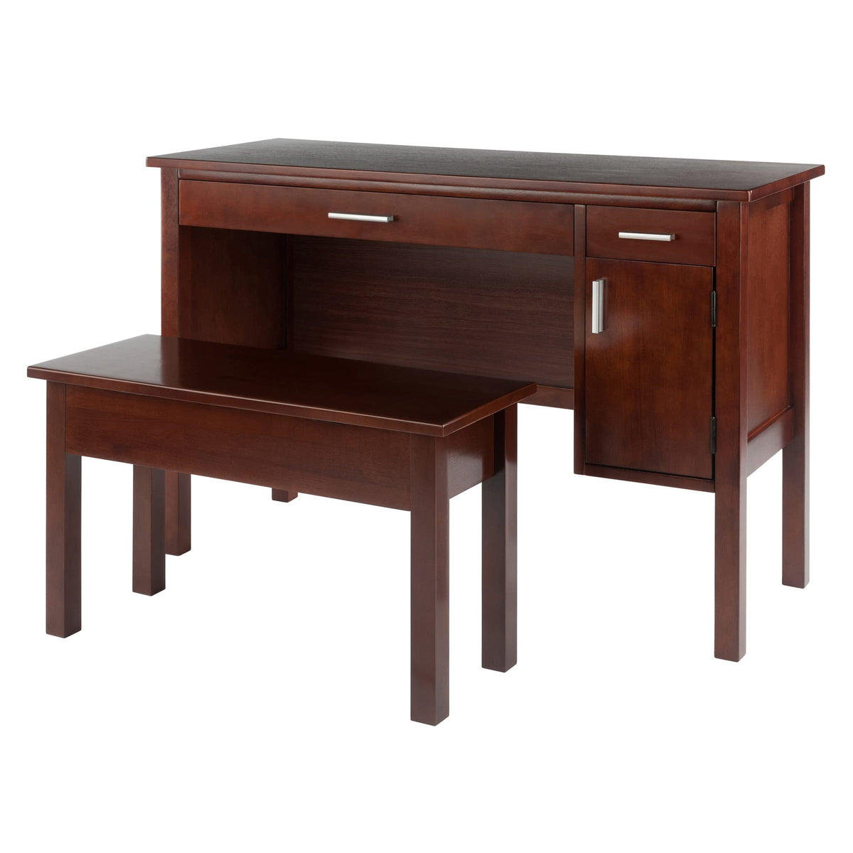 Winsome Wood Emmett 2-Pc Desk Set w/Bench, Walnut