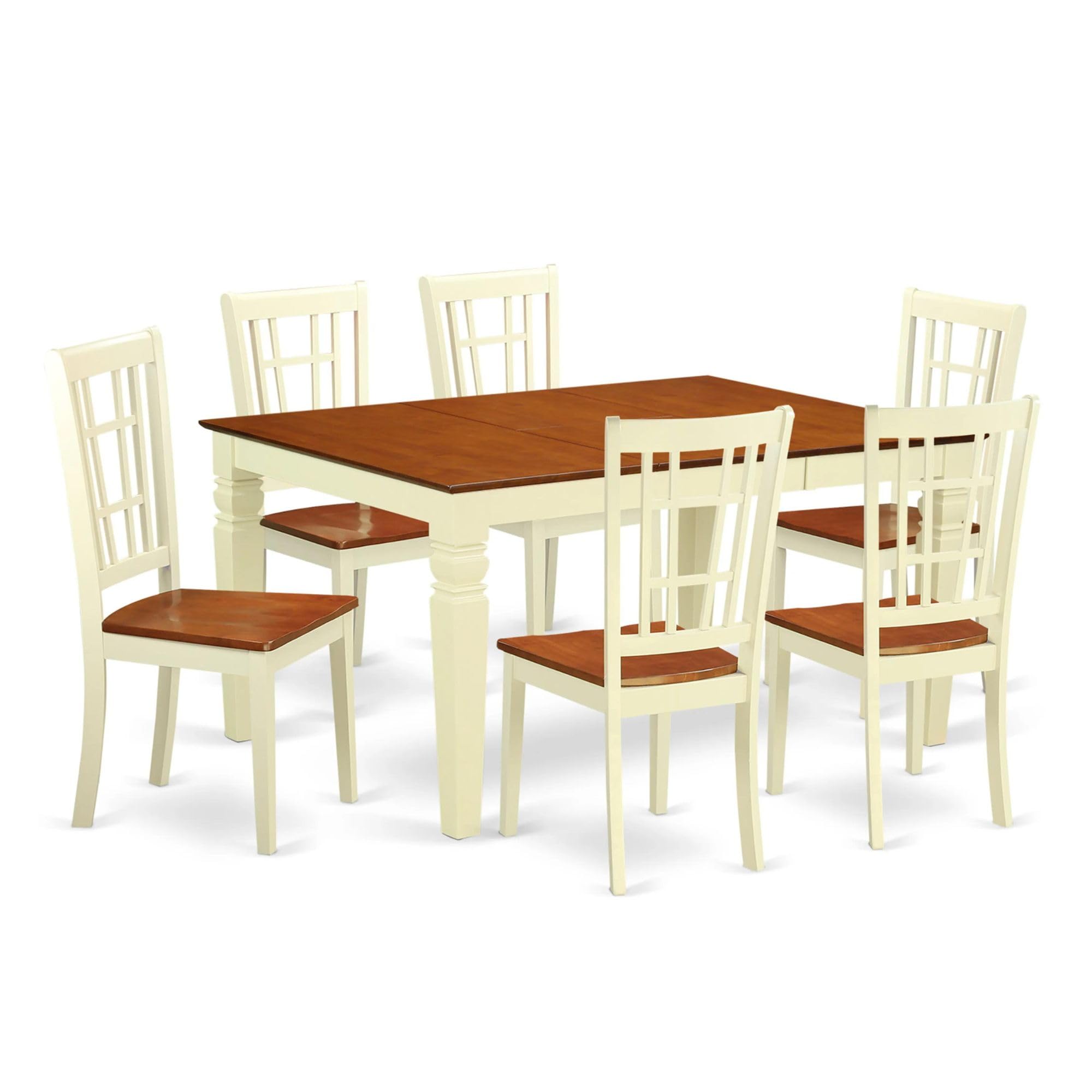 East West Furniture WENI7-BMK-W 7 Piece Kitchen Table & Chairs Set Consist of a Rectangle Dining Room Table with Butterfly Leaf and 6 Dining Chairs, 42x60 Inch, Buttermilk & Cherry