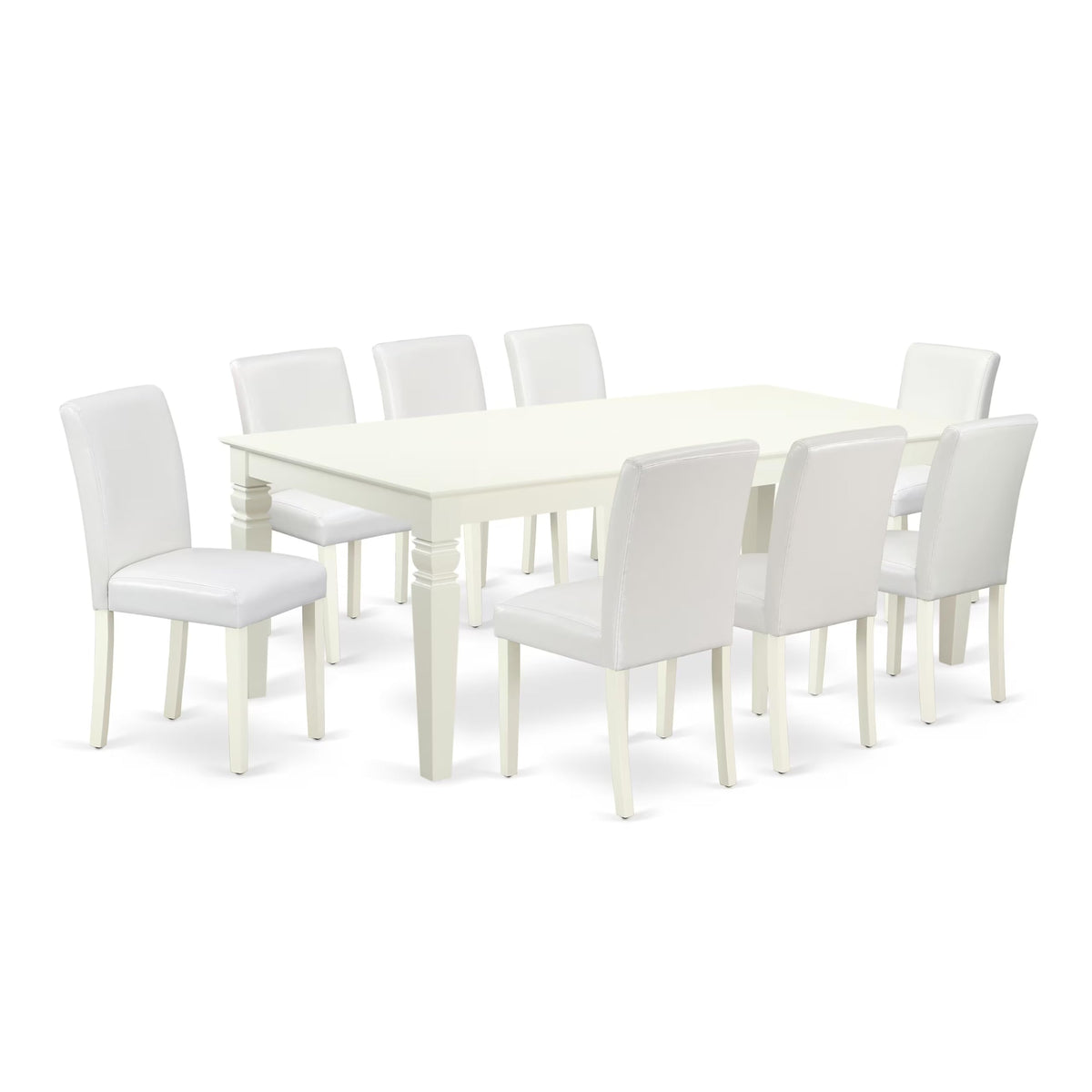 East West Furniture LGAB9-LWH-64 9 Piece Dining Table Set Includes a Rectangle Kitchen Table with Butterfly Leaf and 8 White Faux Leather Upholstered Chairs, 42x84 Inch, Linen White