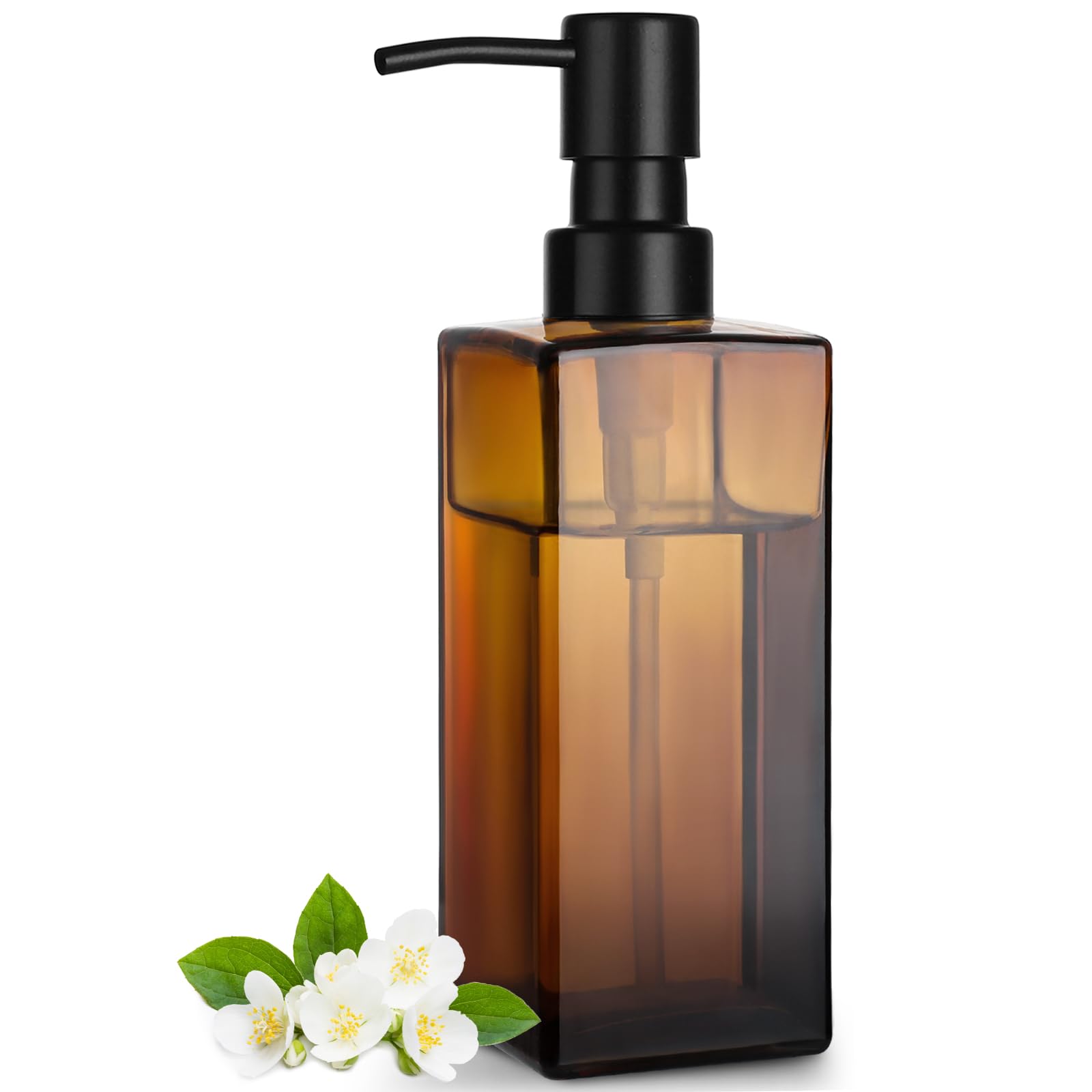 GMISUN Amber Glass Soap Dispenser with Stainless Steel Pump, Hand Soap Dispenser for Bathroom, 12oz Dish Soap Dispenser for Kitc