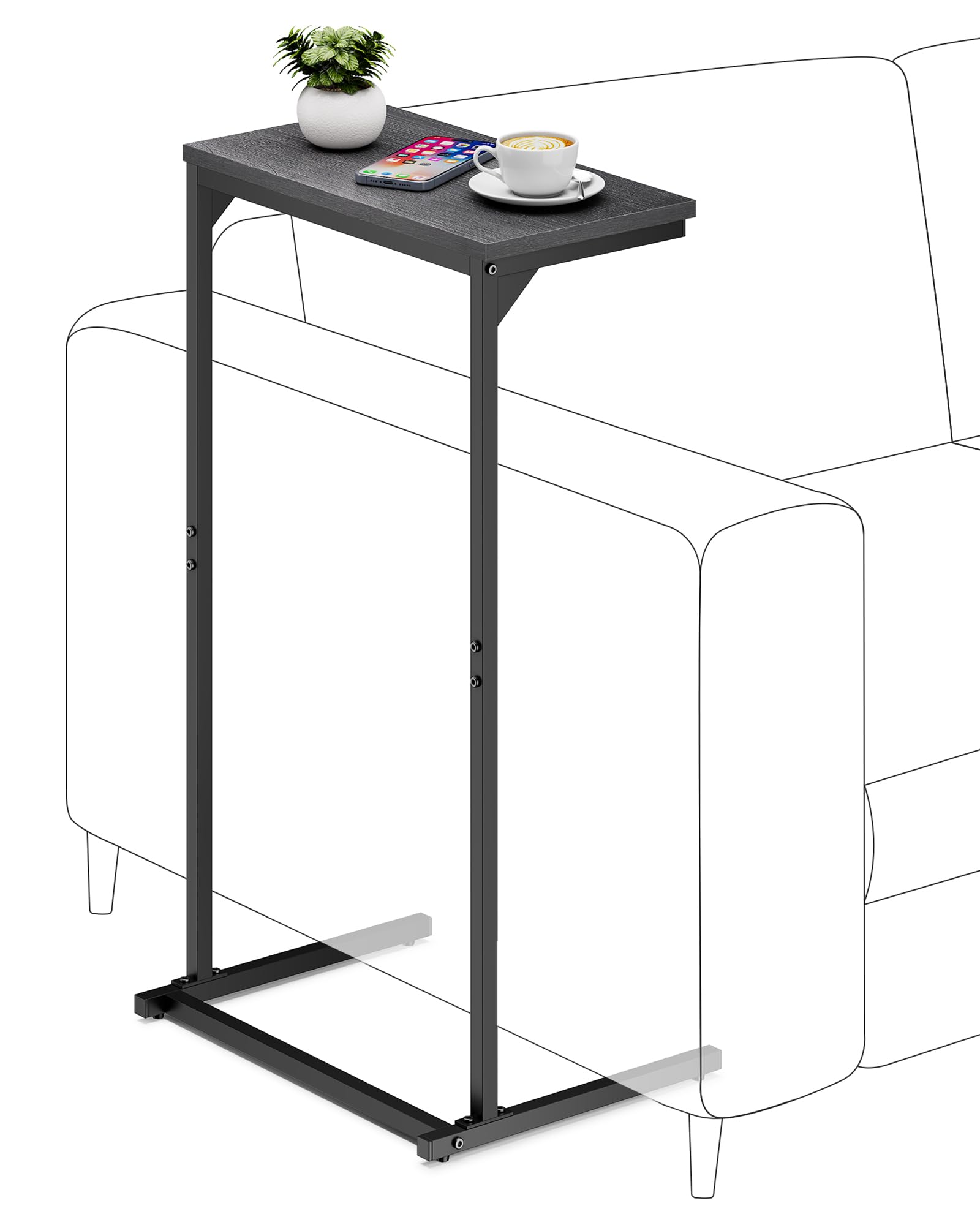 TUTOTAK C Shaped End Table, Tray Table, Small Side Table, 28.7 inch Tall Couch Table, Tv Tray, Sofa Table, Living Room, Bed Room