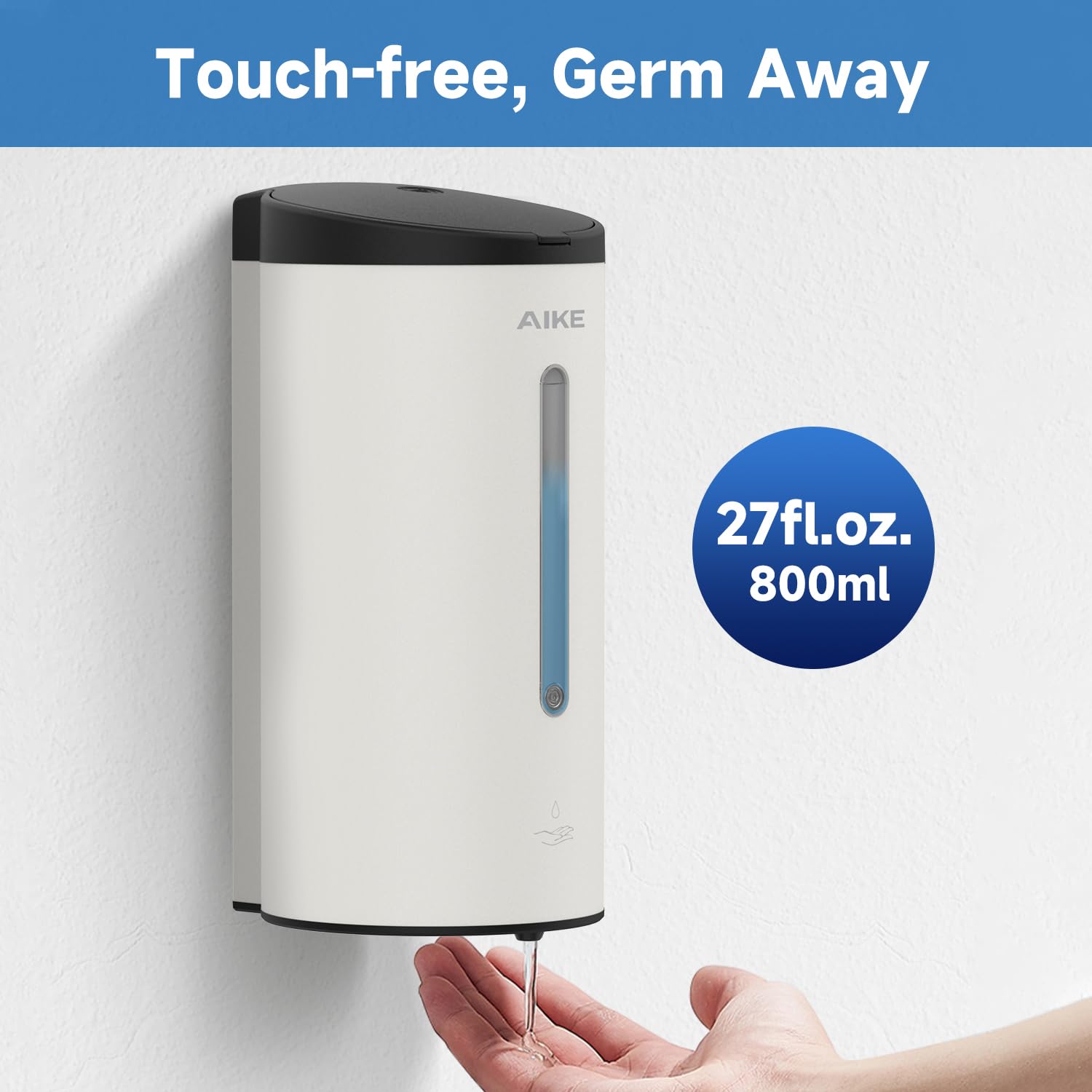 Aike Ak1205 Wall Mounted Commercial Automatic Liquid Soap Dispenser Off White Large Capacity 24Oz/700Ml