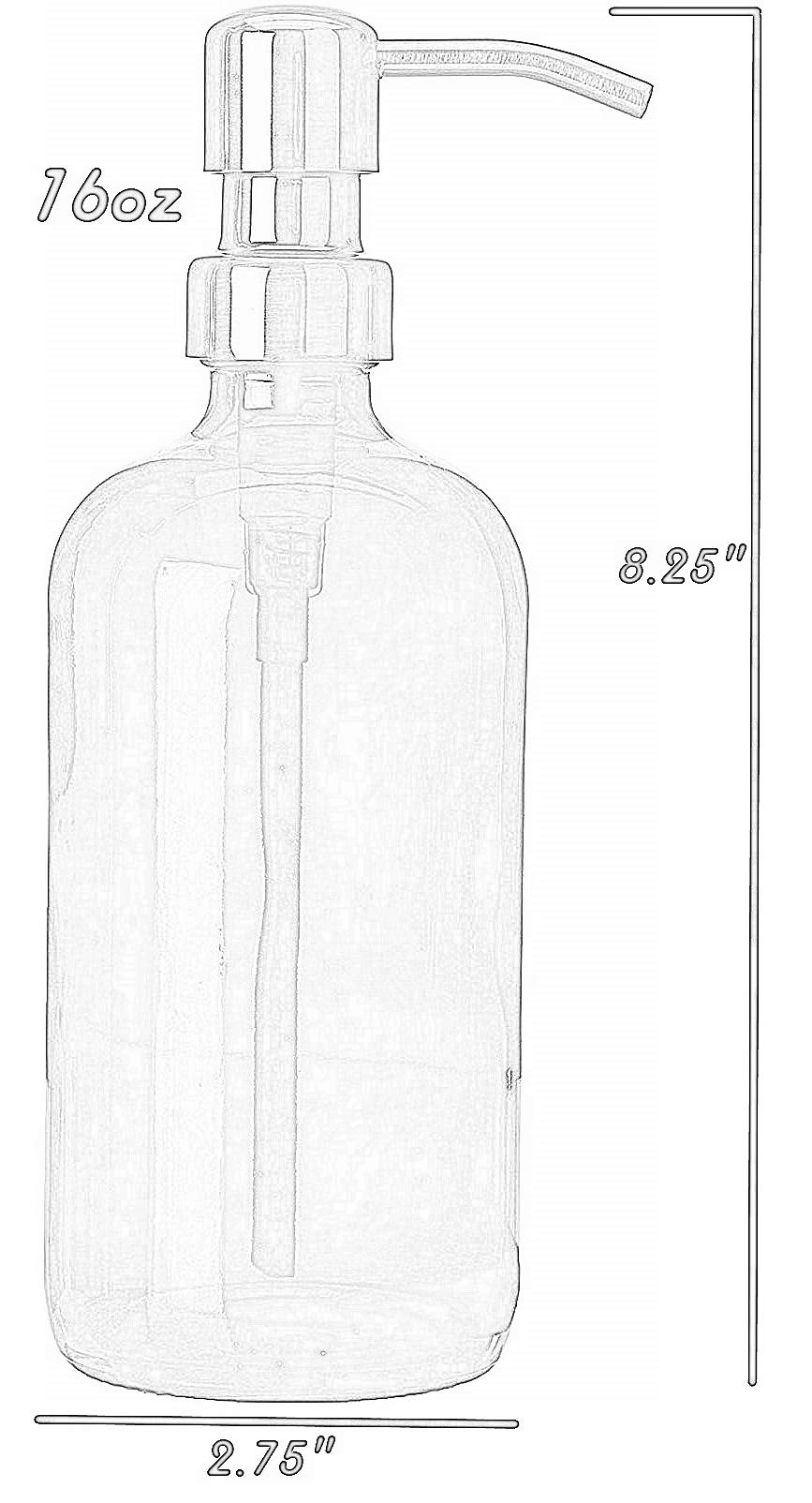 Gray Soap Dispenser With Black Pump And Non-Slip Coaster. Semi Translucent Smokey Grey 16Oz Glass Bottle.