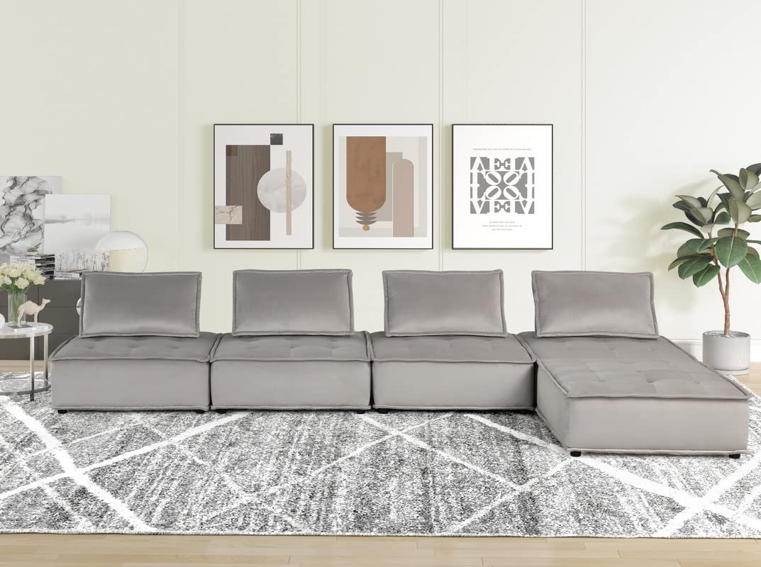 Lilola Home Anna Light Gray Velvet 5 Pc Sectional Sofa