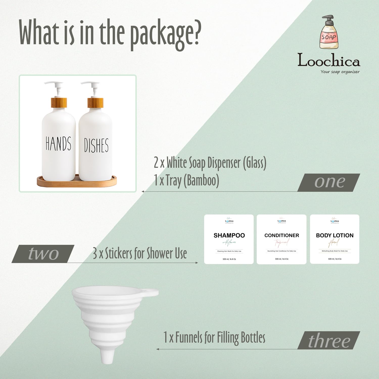 Loochica Glass Soap Dispenser Set With Tray, Contains Glass Hand Soap Dispenser And Glass Dish Soap Dispenser. Matte White Soap