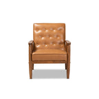 Baxton Studio Sorrento Mid-Century Modern Tan Faux Leather Upholstered and Walnut Brown Finished Wood Lounge Chair