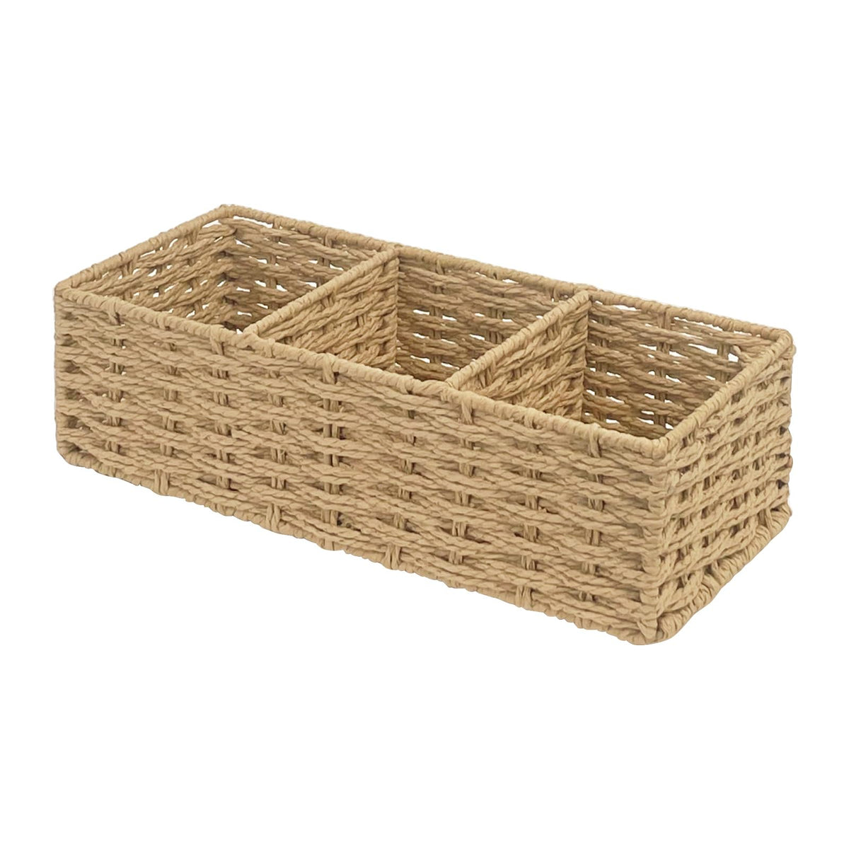 Seagrass Wicker Basket for Toilet Tank Top, 3Compartment Handwoven Bathroom Organizer for Toilet Paper, Pads, and Accessories (