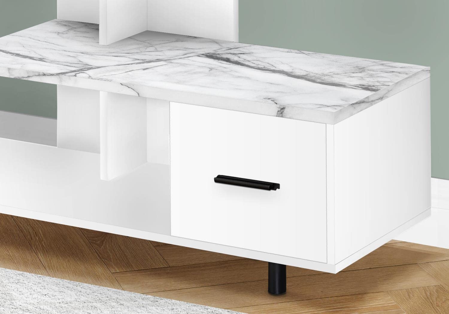 Monarch Specialties 2609 Tv Stand, 48 Inch, Console, Media Entertainment Center, Storage Drawer, Living Room, Bedroom, Laminate, White Marble Look Stand-48 Top 1, 47.25&quot; L x 15.75&quot; W x 24&quot; H