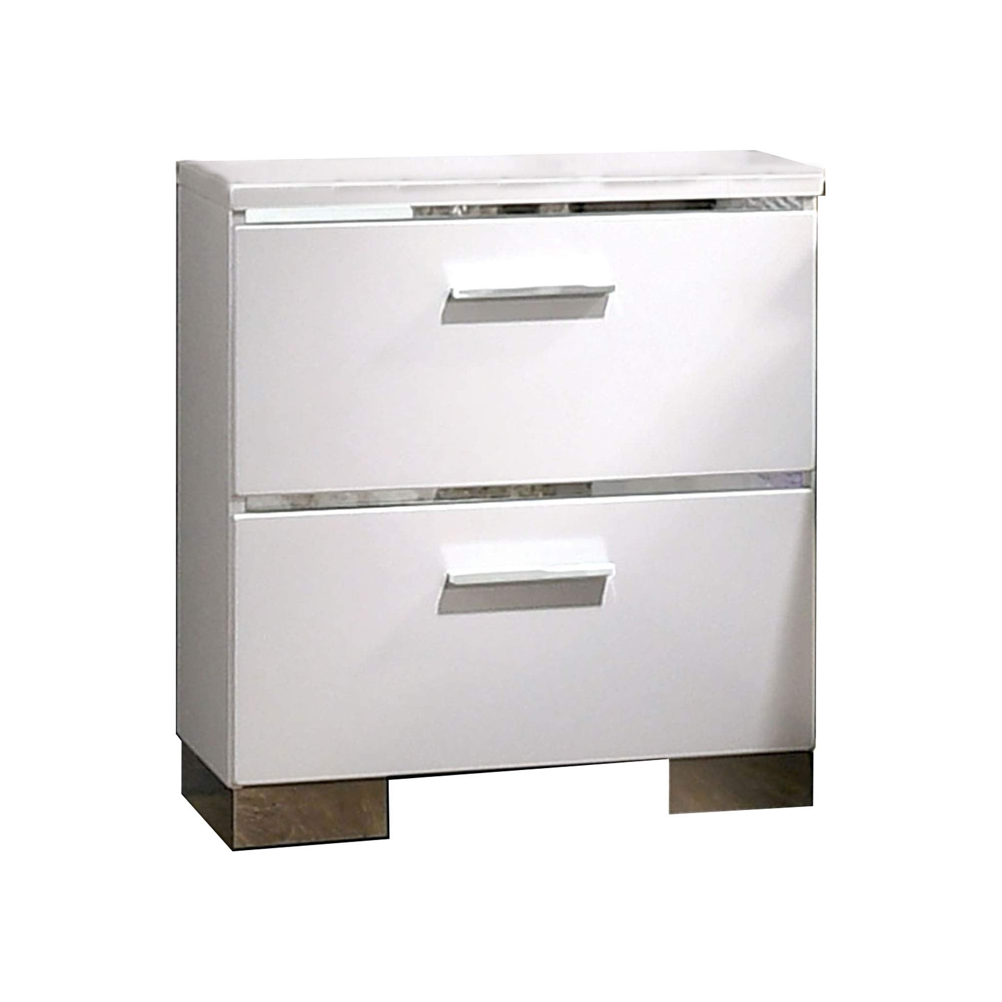 Benjara , White And Silver Wood And Metal Nightstand With Two Drawers