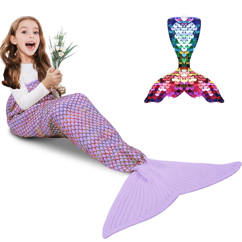 Amyhomie Mermaid Tail Blanket, Hand Crochet Mermaid Blanket For Kids, Super Soft Breathable Little Mermaid Tail Sleeping Bag, Be
