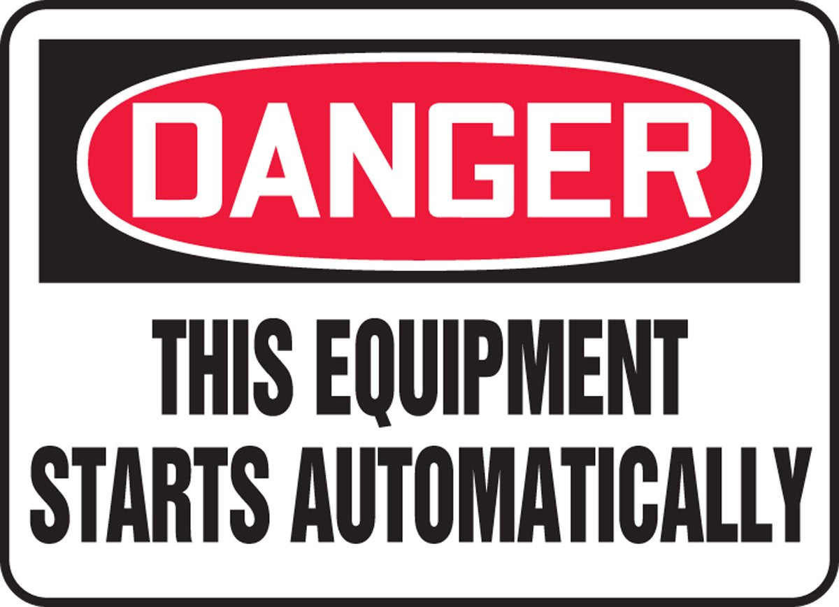 Accuform Meqm083Va Aluminum Safety Sign, Legend 'Danger This Equipment Starts Automatically', 7' Length X 10' Width, Red/Bla