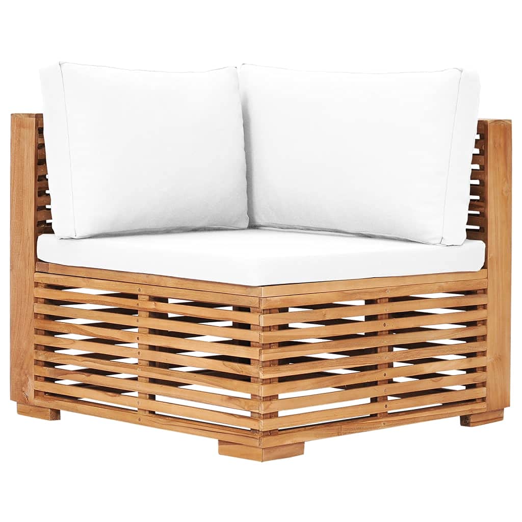 Patio Corner Sofa with Cream Cushion Solid Teak Wood