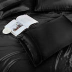 Treely 6 Piece Satin Sheets Full Size Silky Smooth Black Satin Sheet Set With Deep Pocket, Satin Fitted Sheet, Flat Sheet, 4 Sat