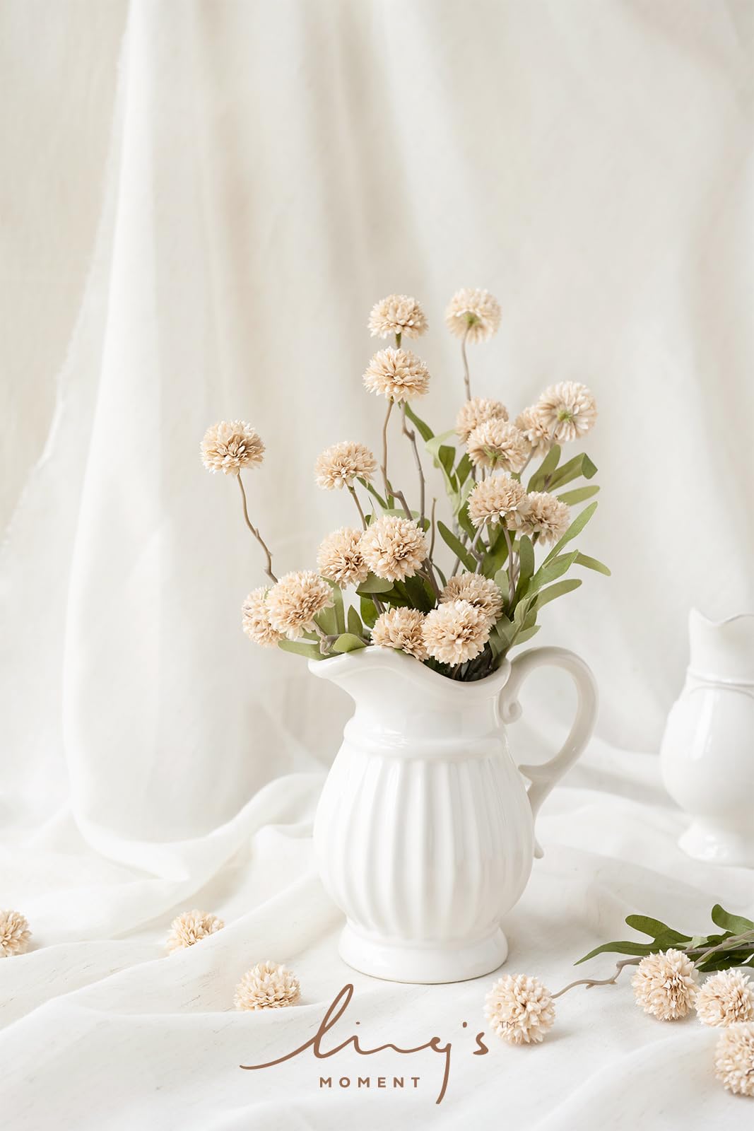 Ling'S Moment Pompon Mum Artificial Flower, 5Pcs Faux Silk Mini Chrysanth With Stems, Bulk Fake Wedding Filler Flowers For Diy B
