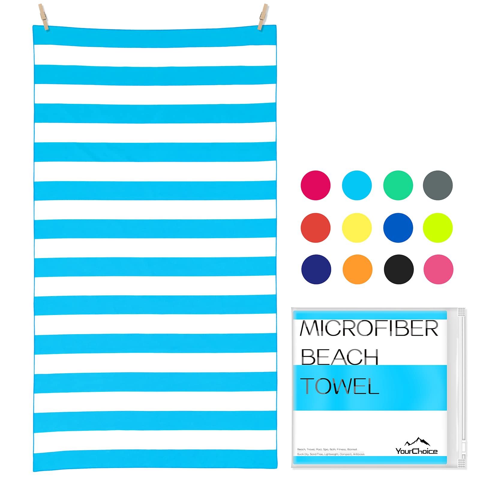 Your Choice Microfiber Quick Dry Sand-Free Beach Towel for Adults & Kids - Oversized, Compact, Lightweight, Absorben - Camping T