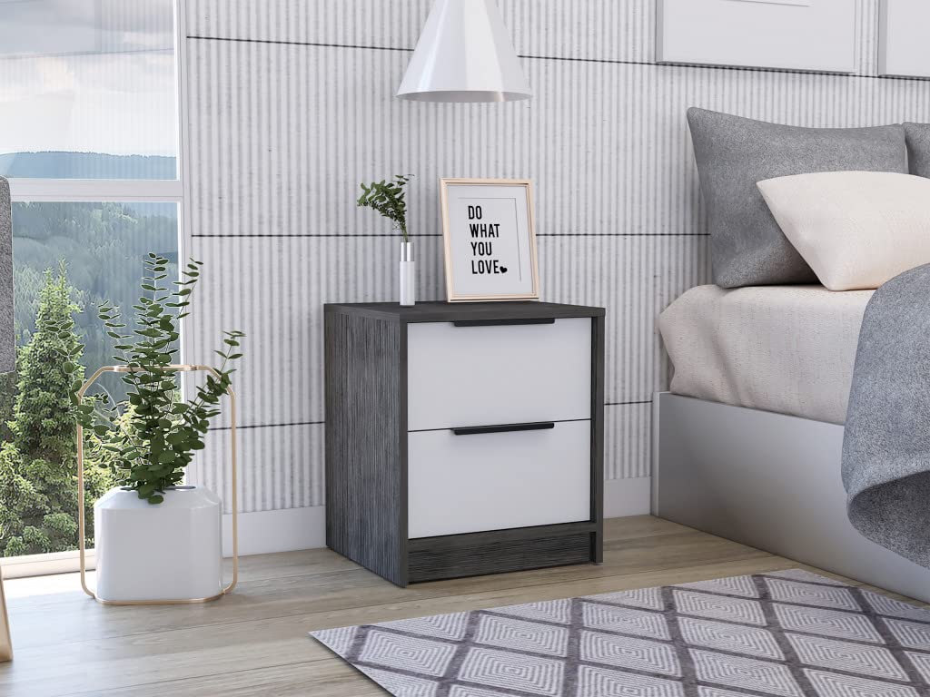 HomeRoots Smoky Oak/White Stylish Smokey Oak and White Two Drawer Nightstand