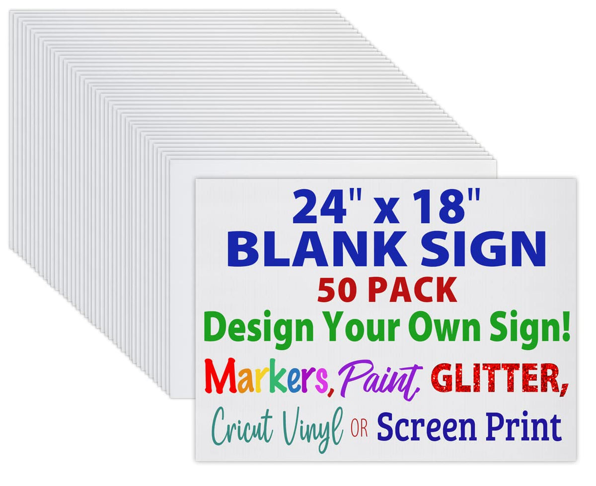 24X18 Blank Corrugated Plastic Yard Signs, Waterproof, Heavy Duty Outside Bulk White Sign Boards (50 Pack - White 24X18)