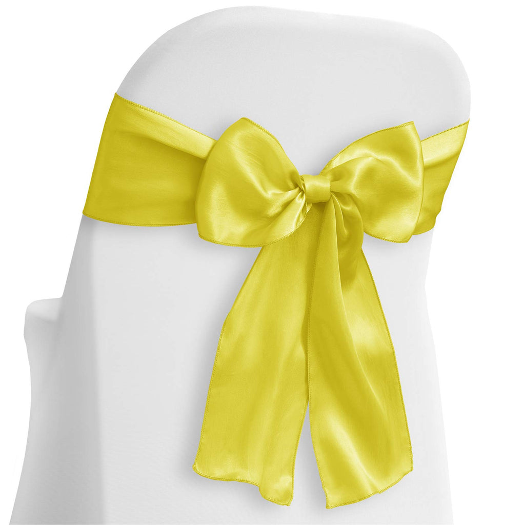 Lann's Linens - 50 Elegant Satin Wedding/Party Chair Cover Sashes/Bows - Ribbon Tie Back Sash - Yellow