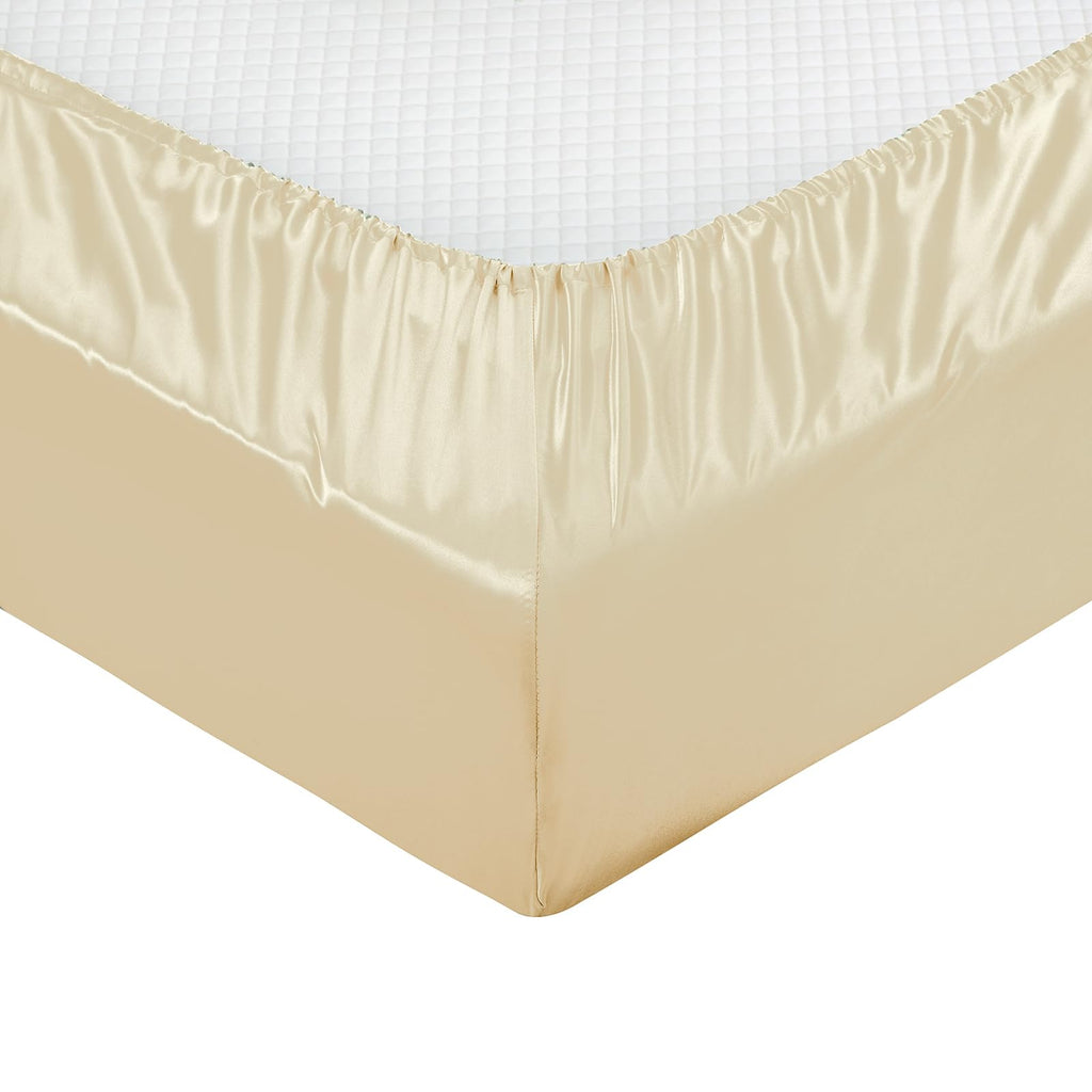 Treely 6 Piece Satin Sheets Full Size Silky Smooth Beige Satin Sheet Set With Deep Pocket, Satin Fitted Sheet, Flat Sheet, 4 Sat