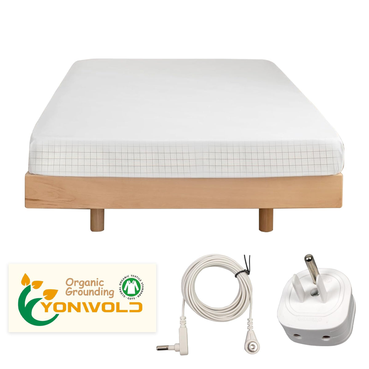 Grounding Fitted Sheet Twin Size ,Organic 10% Silver, (Twin - 39'X 75') With Grounding Cord Cable And Safe Adapter
